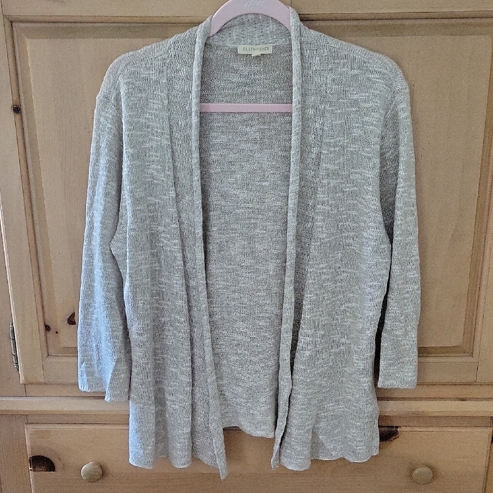 Eileen Fisher  Biege Cardigan Sweater Lightweight Open-Front